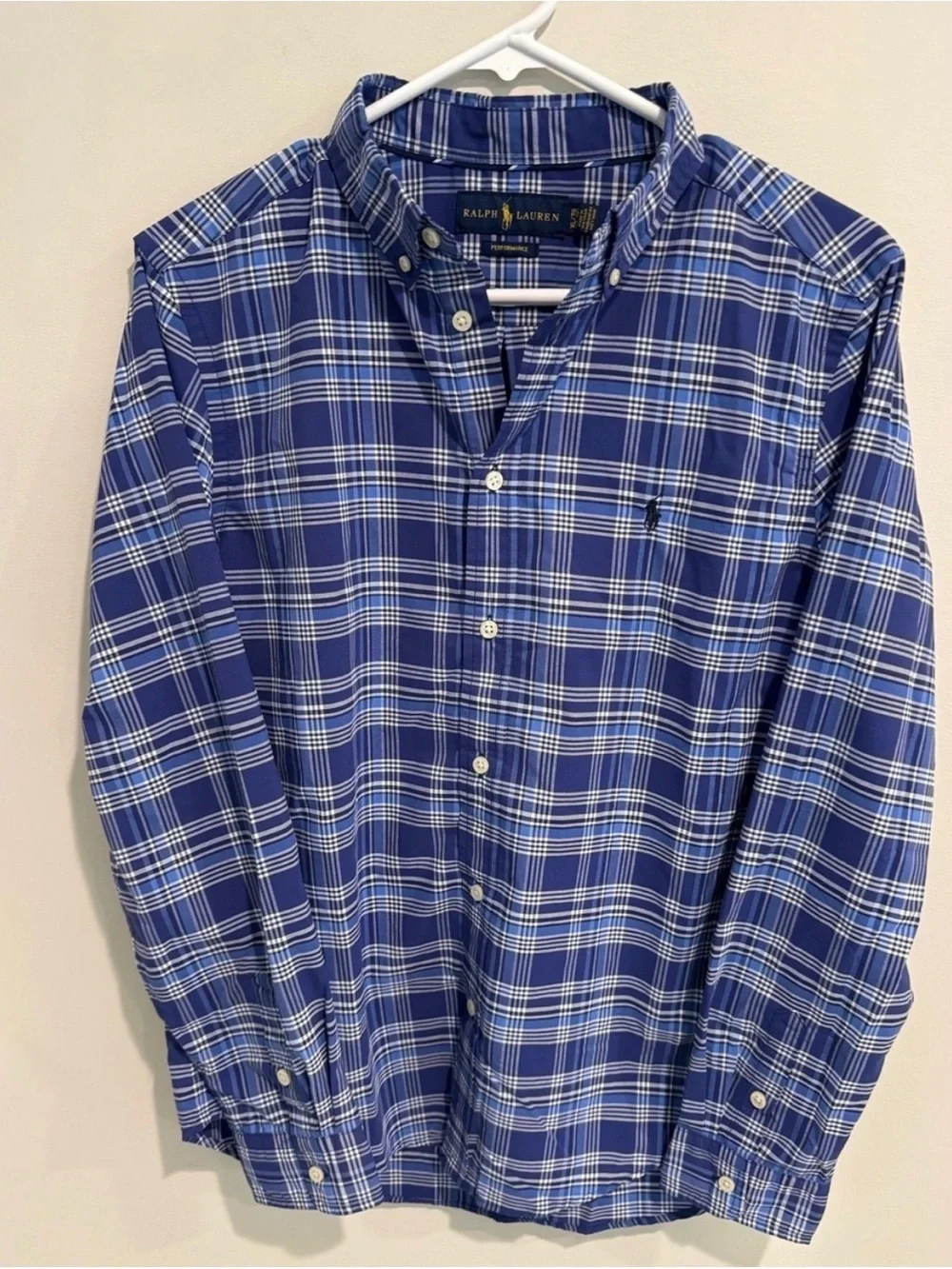 Ralph Lauren Kids Blue & White Plaid Cotton Button-Down Shirt Preppy Classic XL